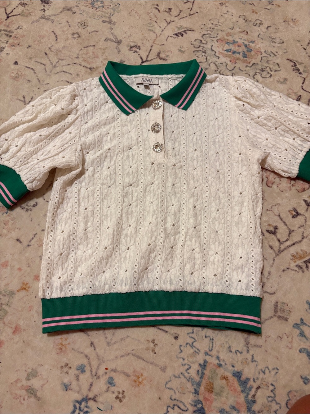 Avara. Puff-Sleeve Lace Polo Top. Size small. Anthropology. Brand new condition.
